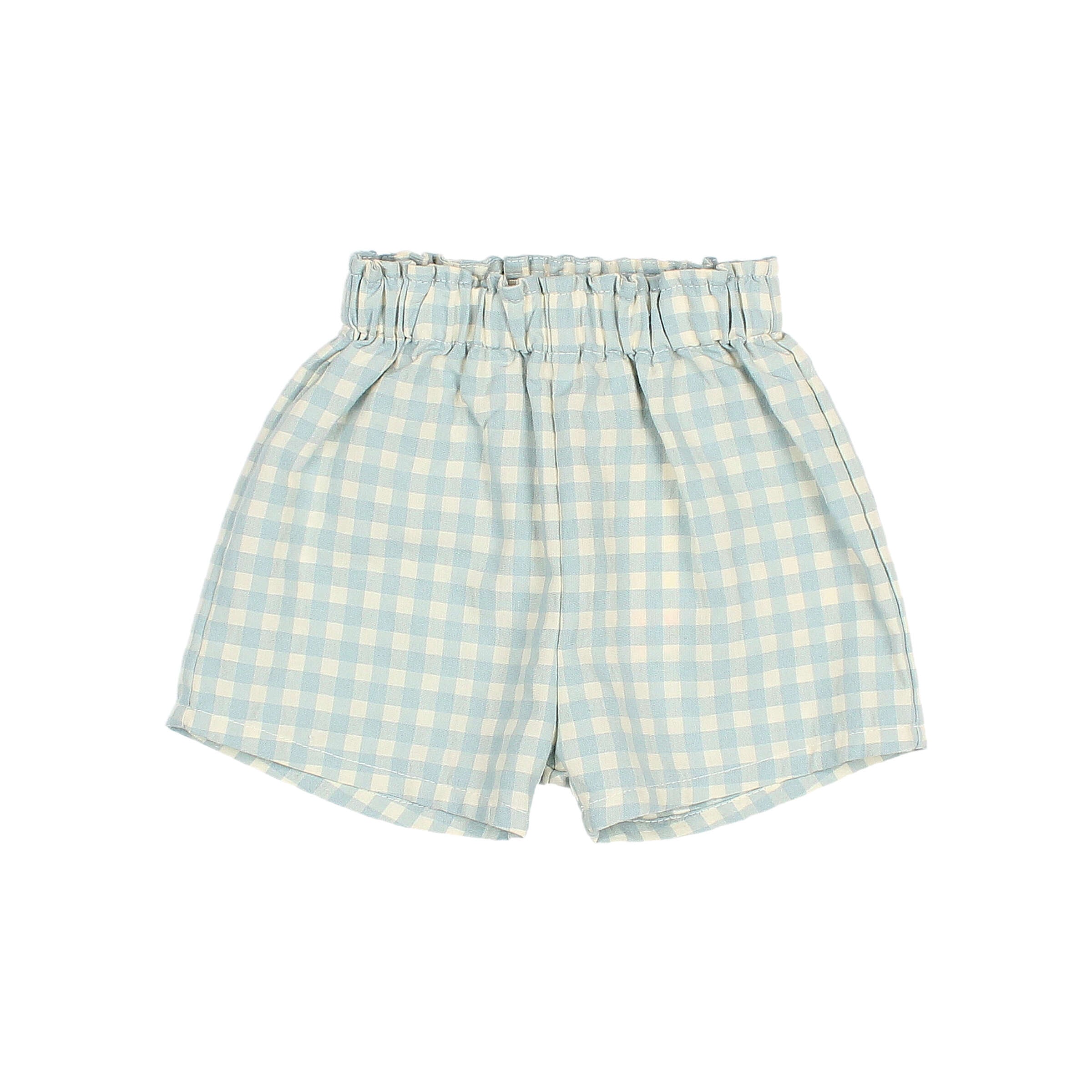 short gingham acqua